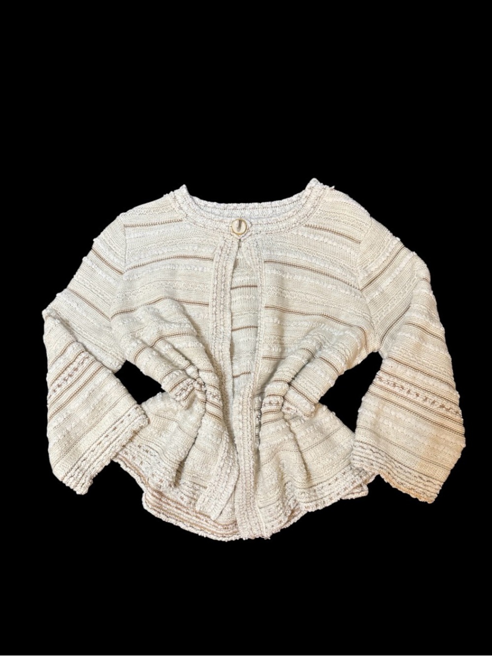 JM Collection Cream Textured Knit Cardigan